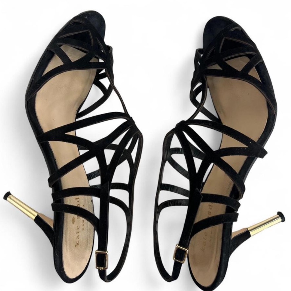 Kate Spade Black strappy heels with Gold accents Size 7.5 - Picture 3 of 10